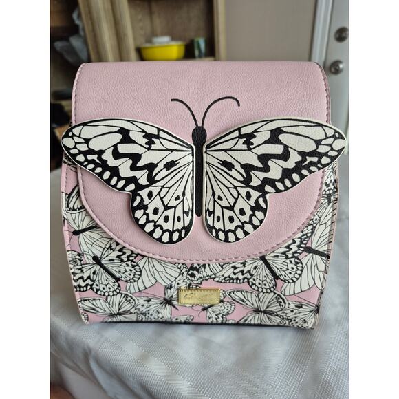 Luv Betsey by Betsey Johnson Pink & Black Butterfly Mini Backpack Gold Accents - Picture 9 of 11